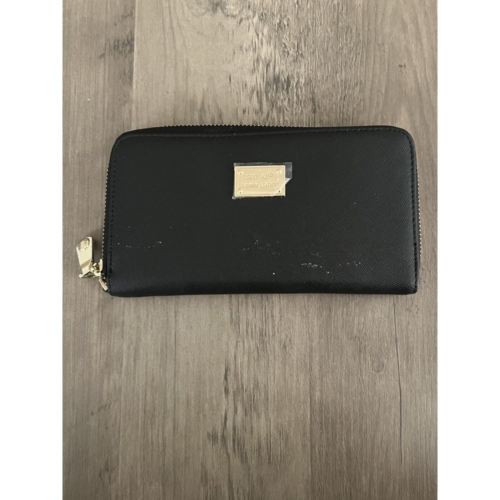 SUO AI Black Fashion Leather Wallet Brand‎ New Zipper Closure Spacious